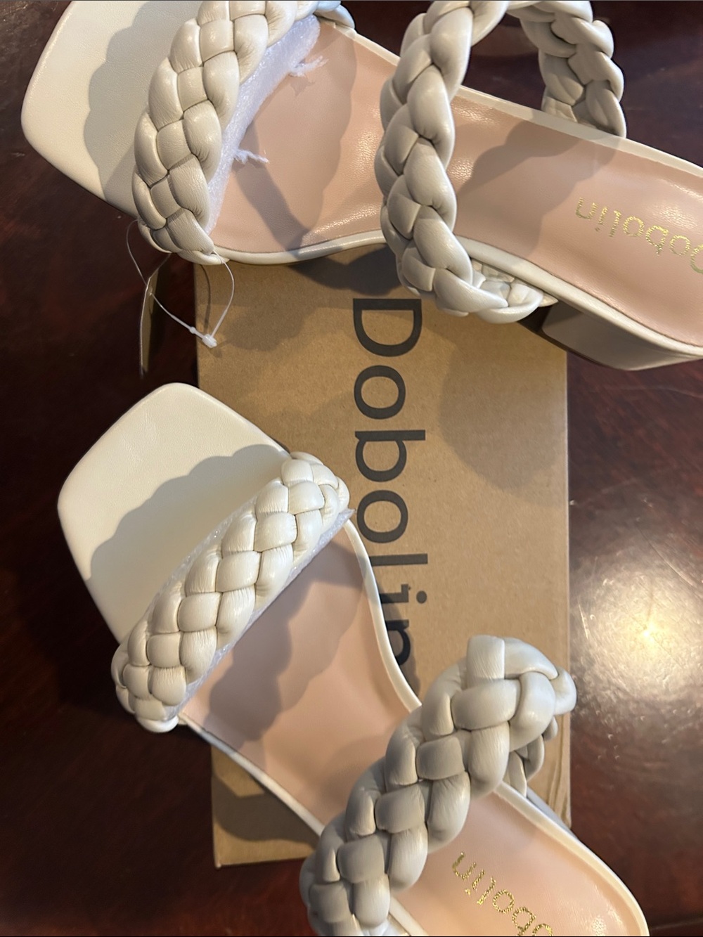 Braided Double-Strap Slide Sandals in Cream